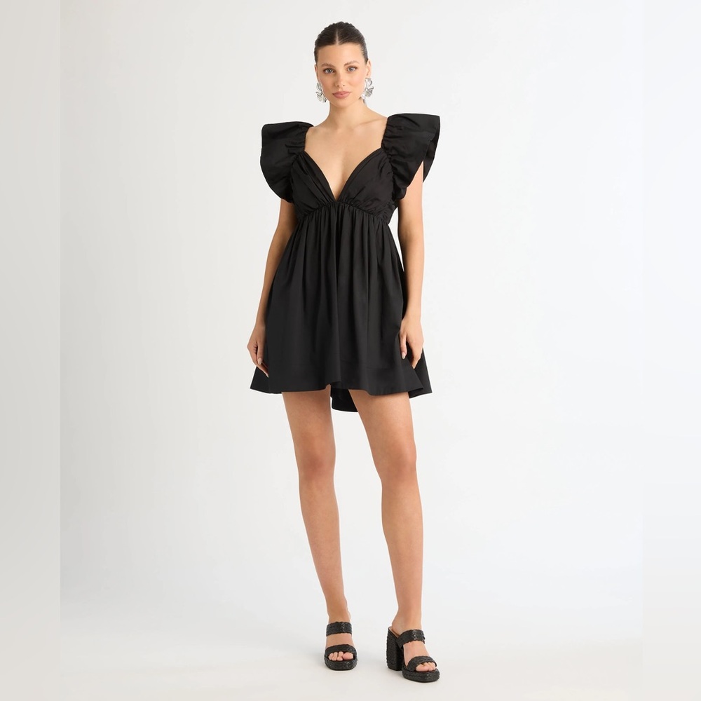 DAY & MOON Flutter Sleeve Black Mini Dress